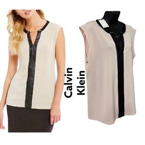 Calvin Klein tank top shirt tank career pink black leather fashion sleeveless